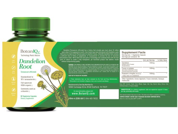 BotanIQ, Dandelion Root, Supplement Facts, Bottle