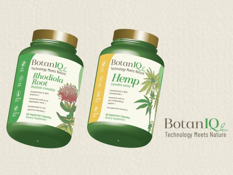 BotanIQ, Hemp and Rhodiola Root, Labels, 3D Demo Bottles