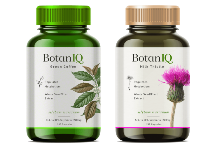 BotanIQ, Green Coffee, Milk Thistle, Label Design