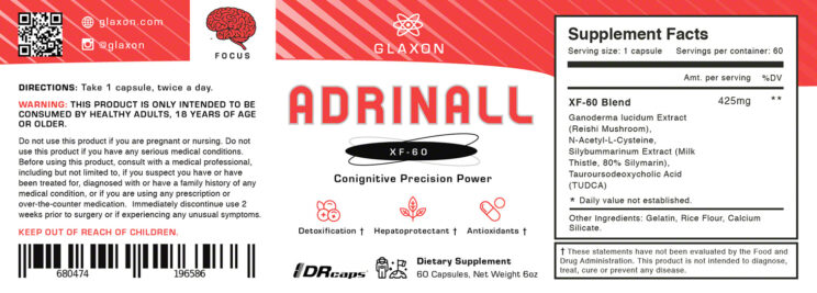 Glaxon Adrinall, supplement facts, design