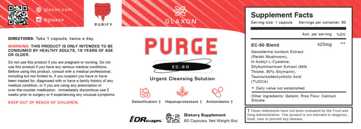 Glaxon Purge, supplement facts, label design
