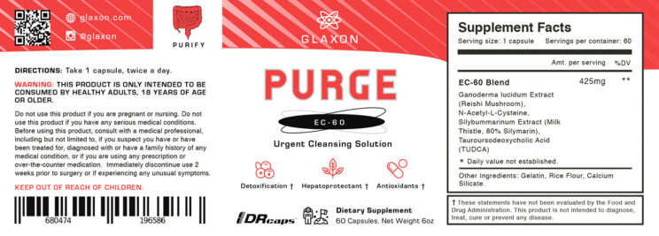 Glaxon Purge, supplement facts, label design