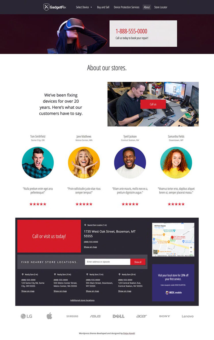 Mock Mobile design theme, About our stores