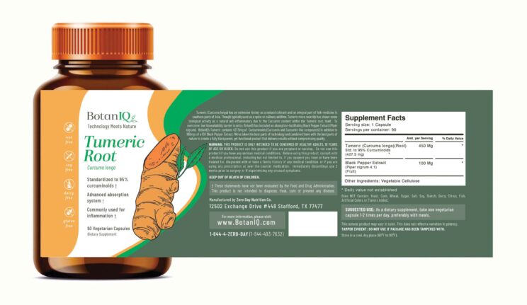 BotanIQ, Tumeric Root Label, Supplement Facts, Bottle