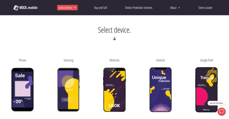 Mock Mobile design theme, Mobile Device Selector
