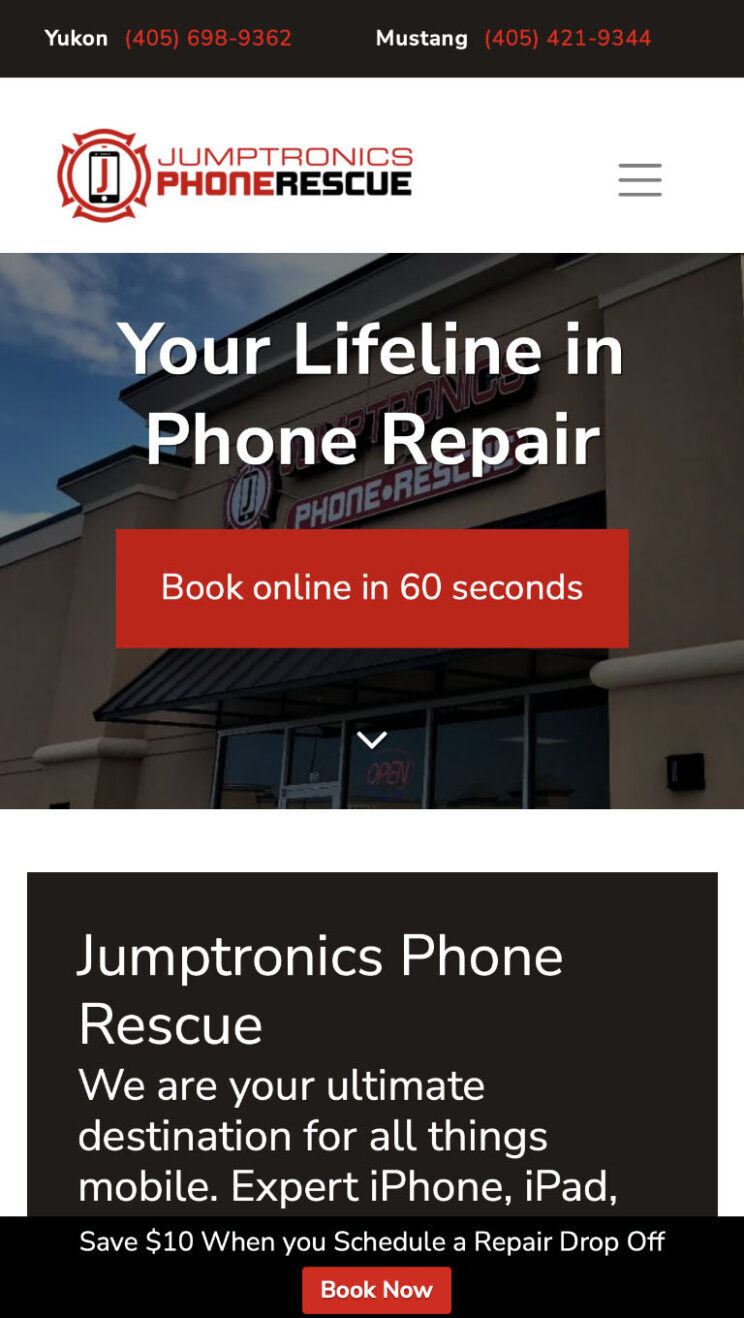 Jumptronics Phone Rescue, mobile homepage, repair devices