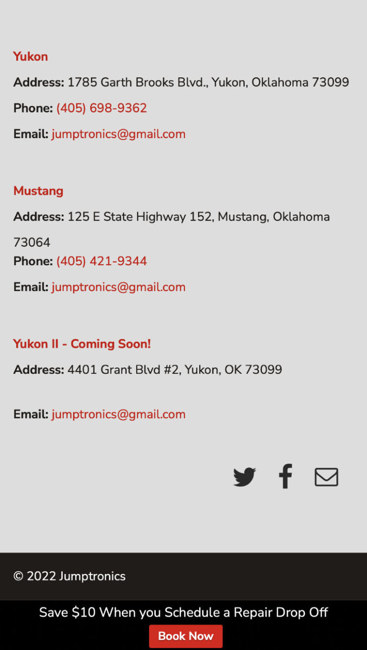 Jumptronics Phone Rescue, mobile footer