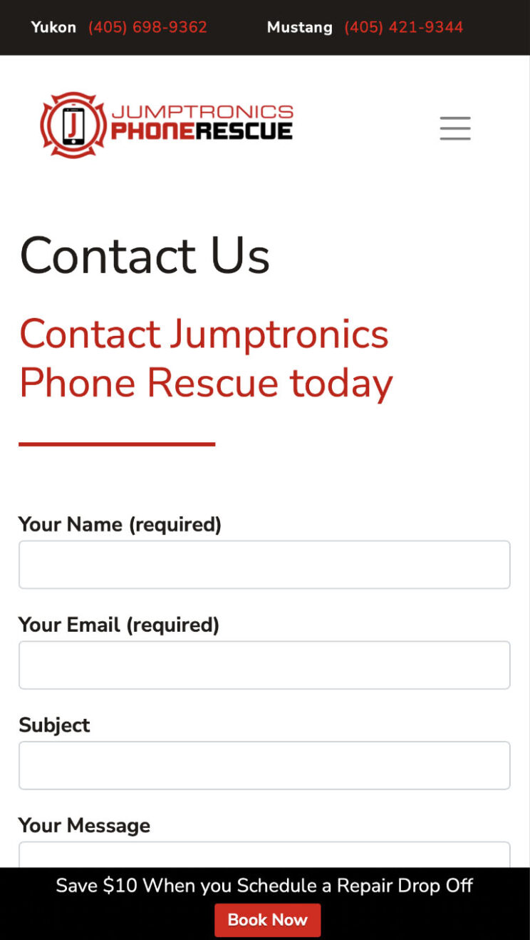 Jumptronics Phone Rescue, mobile, contact form