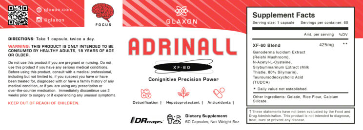 Glaxon Adrinall, supplement facts, label design