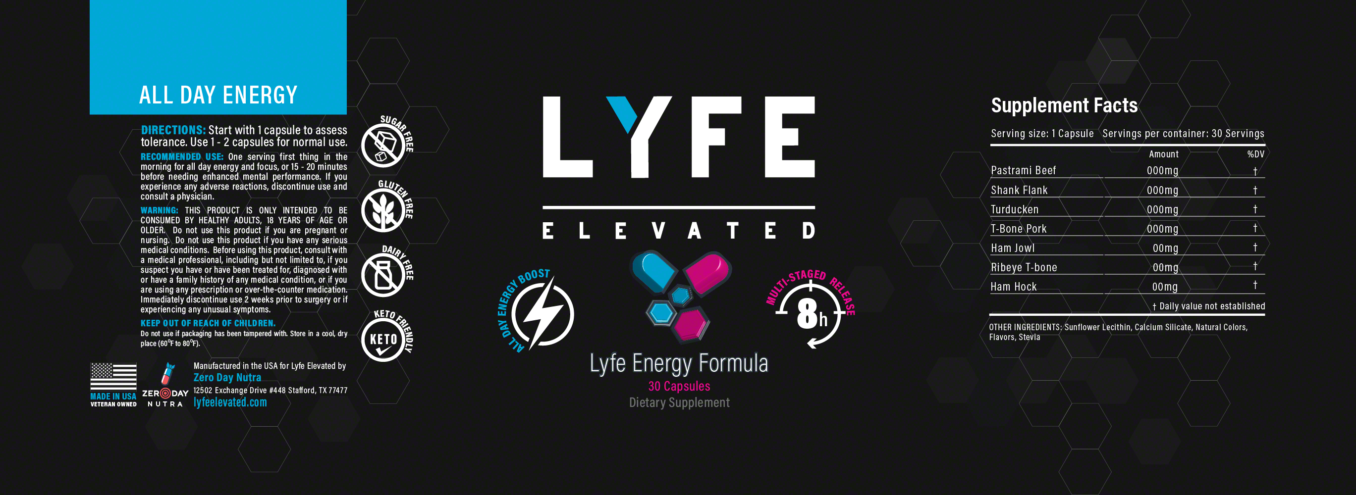 Dalya Kandil\'s logo, brand and marketing design for LyfeElevated. Formulation and marketing by Michael Ulisse.