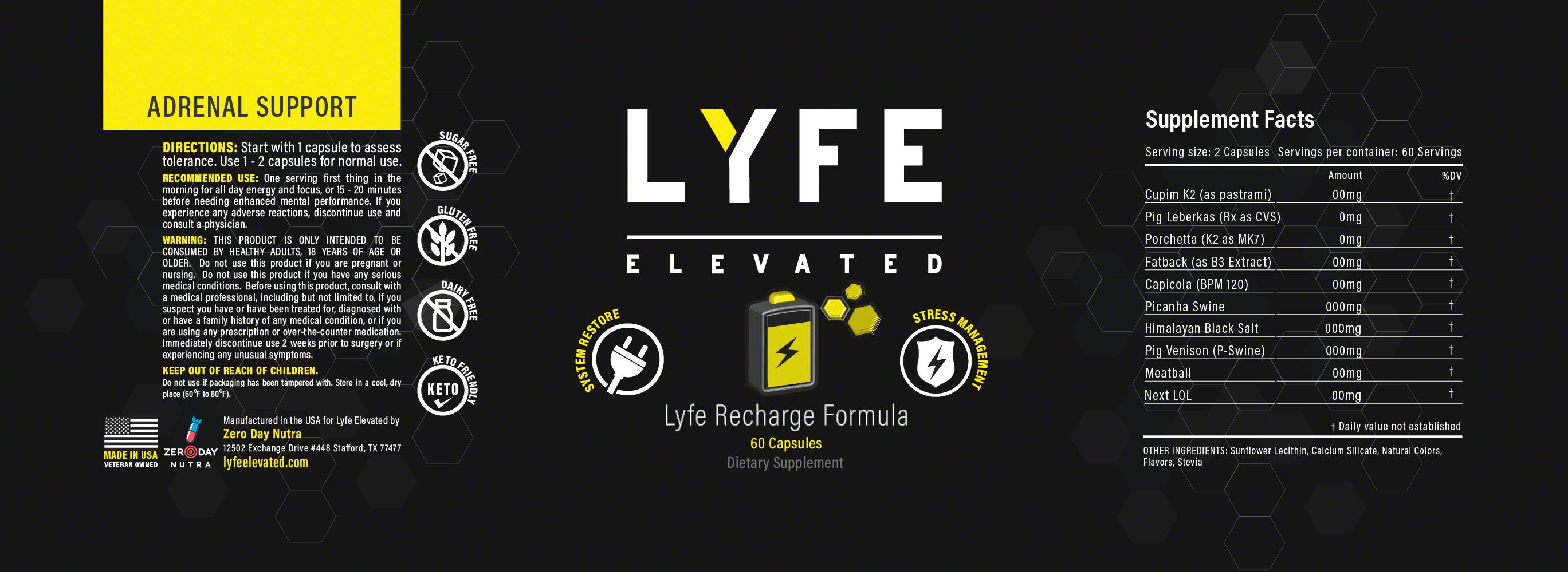 Dalya Kandil designed logos and product packaging for LyfeElevated, Micheal Ulisse contributed to marketing and formulations
