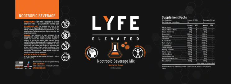Nootropic Beverage, Nectarine Guava, Label, 8.5x2.5