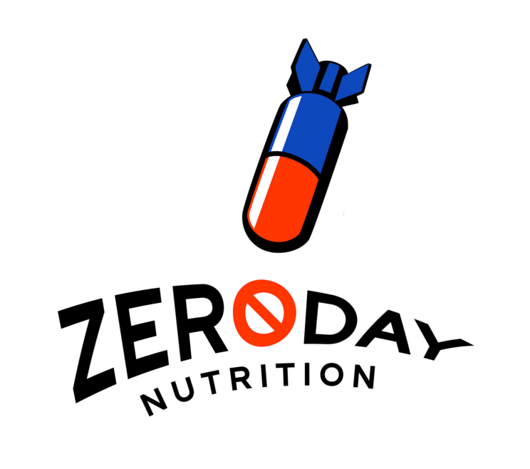 ZeroDay Nutrition, Royal Blue, Orange Pill, Type Envelope.