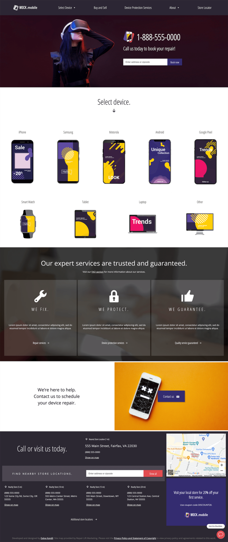 Mock Mobile Design Theme Grid-Based Design designed by Dalya Kandil, owner and designer at Kandil Consulting LLC as example of feature design for client of Repair Lift Marketing. Original logo created from stock artwork at Adobe Stock royalty free photos. Webpages coded by Dalya Kandil using the WordPress platform.