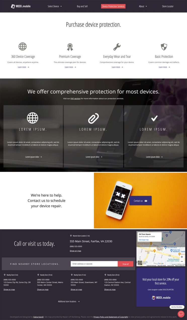 Mock Mobile design, purchase device protection