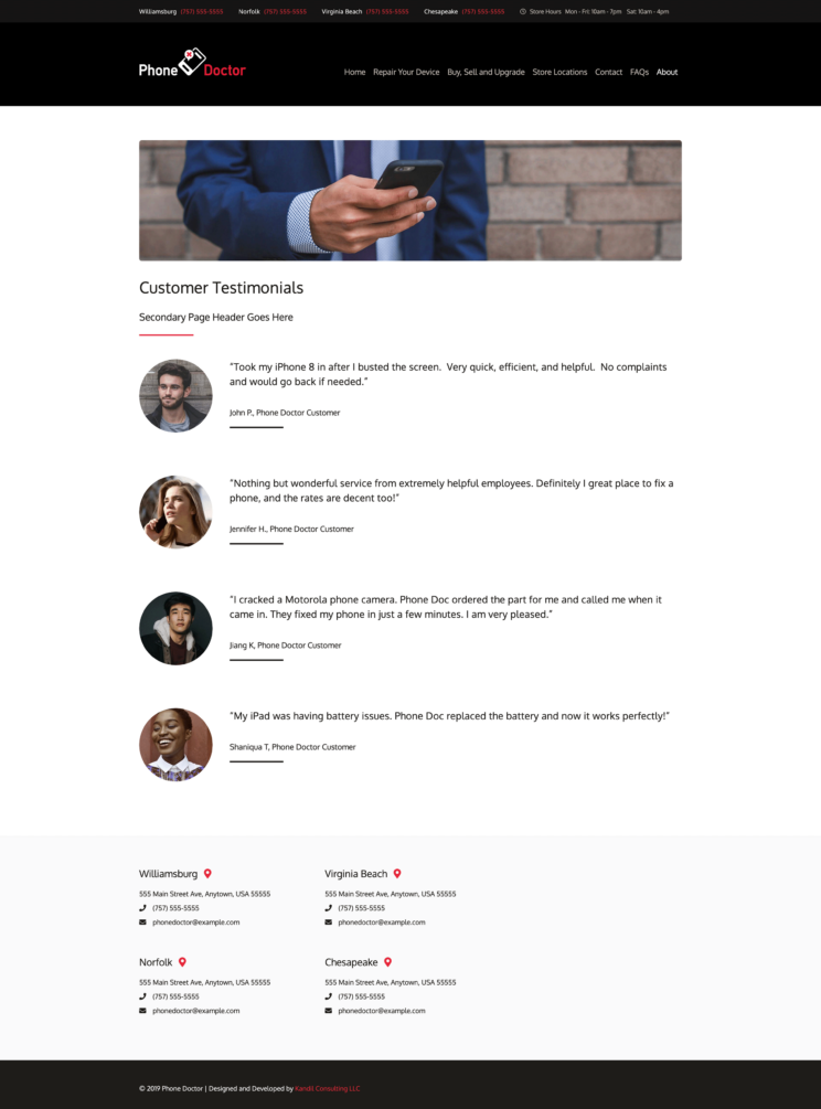 Phone Doctor, customer testimonials page
