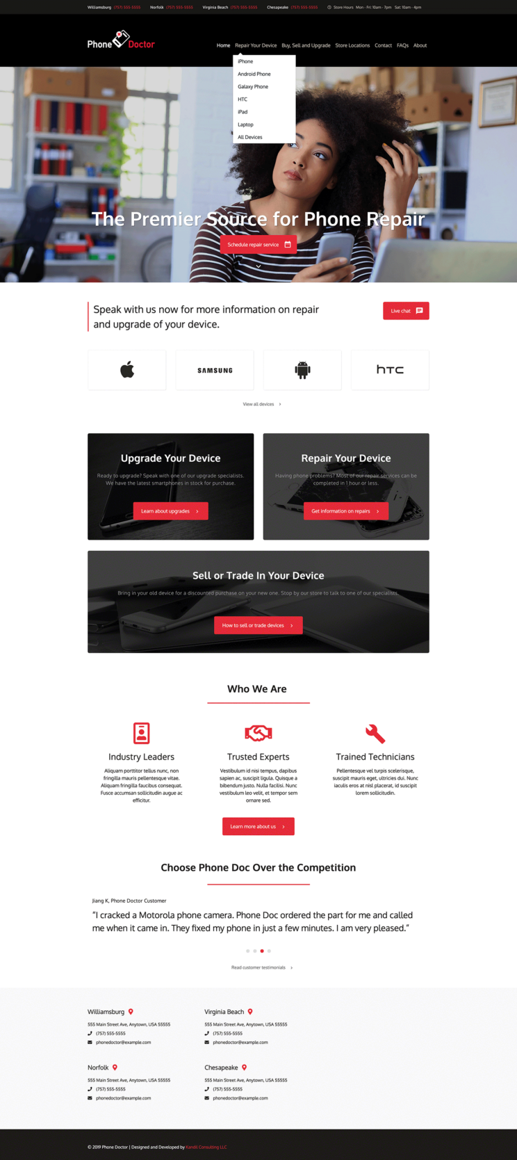 Phone Doctor, homepage, menu