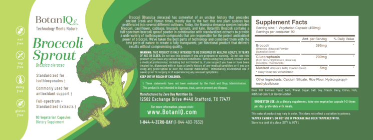 BotanIQ Broccoli Sprout Label, Supplement Facts