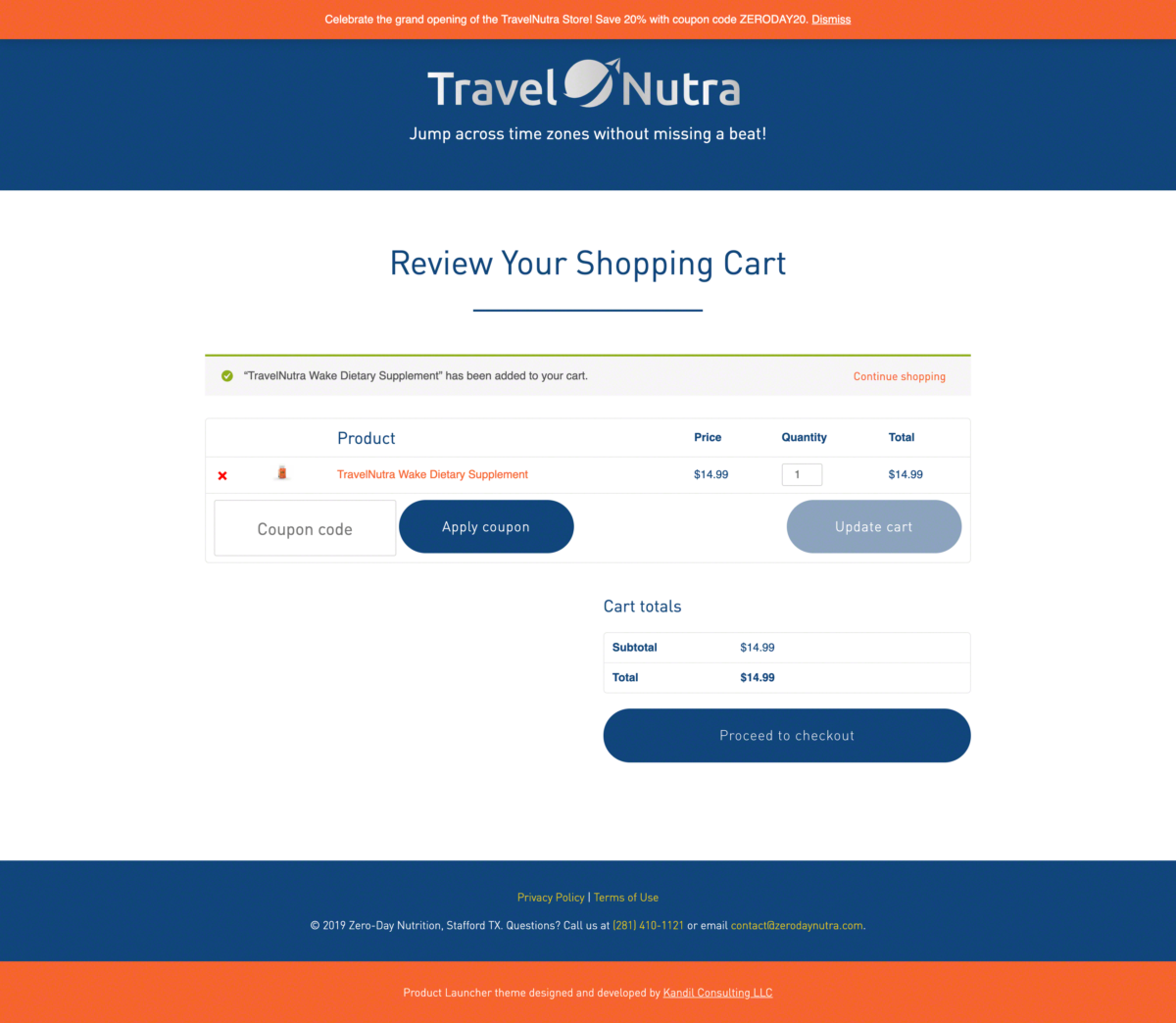 Website design for TravelNutra created by Dalya Kandil for GB nutrition and ZeroDay Nutra. ZeroDay Nutrition is a company based out of Stafford, TX. Original TravelNutra logo provided by the manufacturing client.