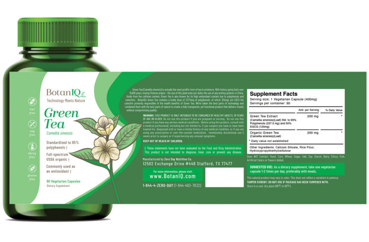 BotanIQ, Green Tea, Supplement Facts, Bottle
