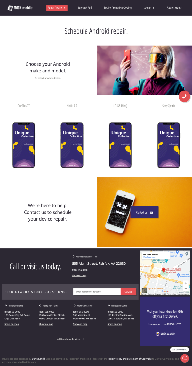Mock Mobile design theme, Schedule device repair