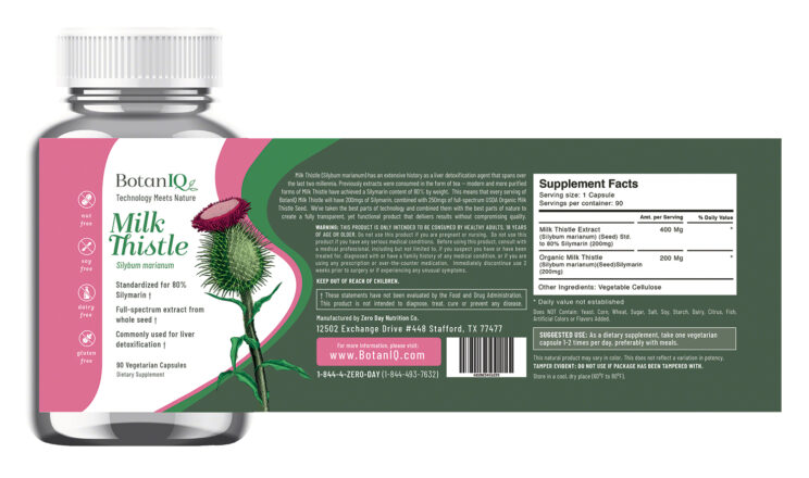 BotanIQ, Milk Thistle, supplement facts, bottles