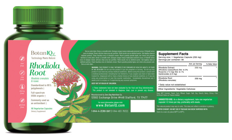 BotanIQ, Rhodiola Root, Supplement Facts, Bottle
