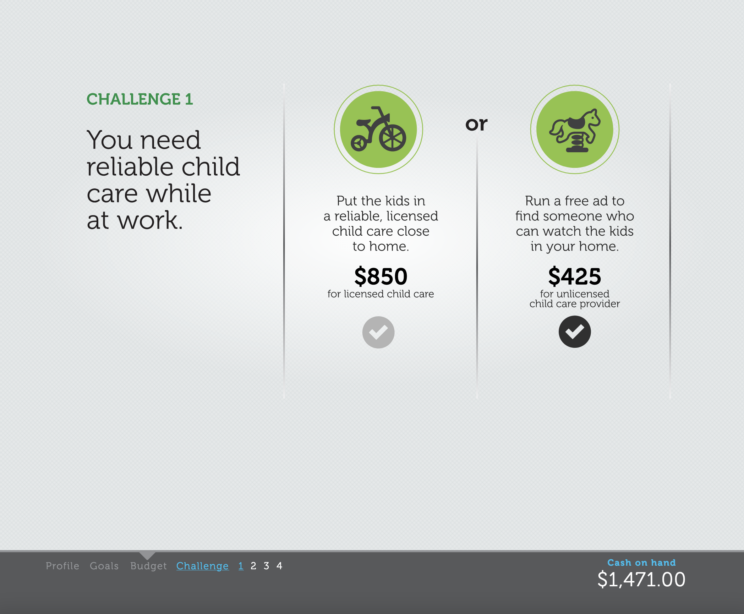 United Way of Greater Houston in Texas, Thrive HTML5 Game, Challenge Screen