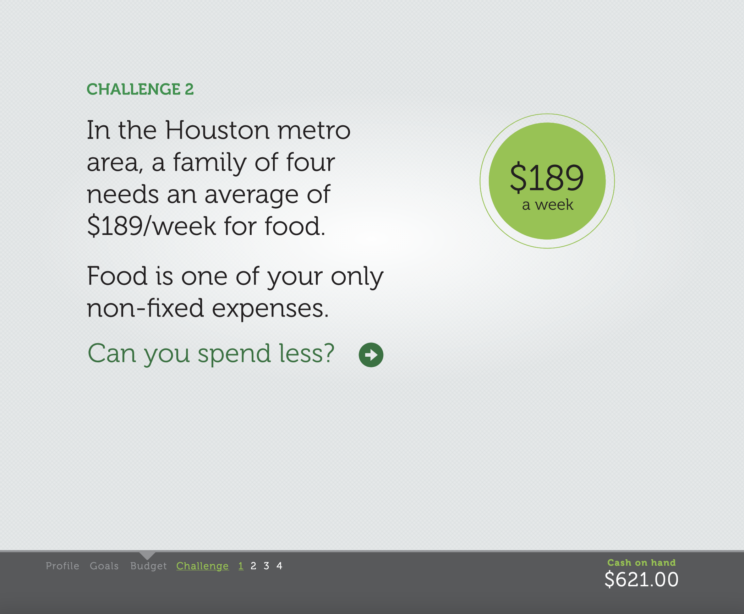 United Way of Greater Houston in Texas, Thrive HTML5 Game, Challenge Screen