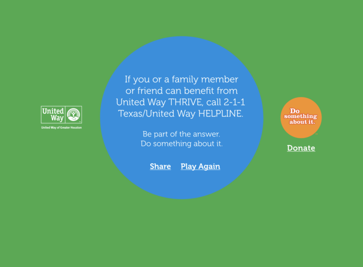 United Way of Greater Houston in Texas, Thrive HTML5 Game, EndScreen