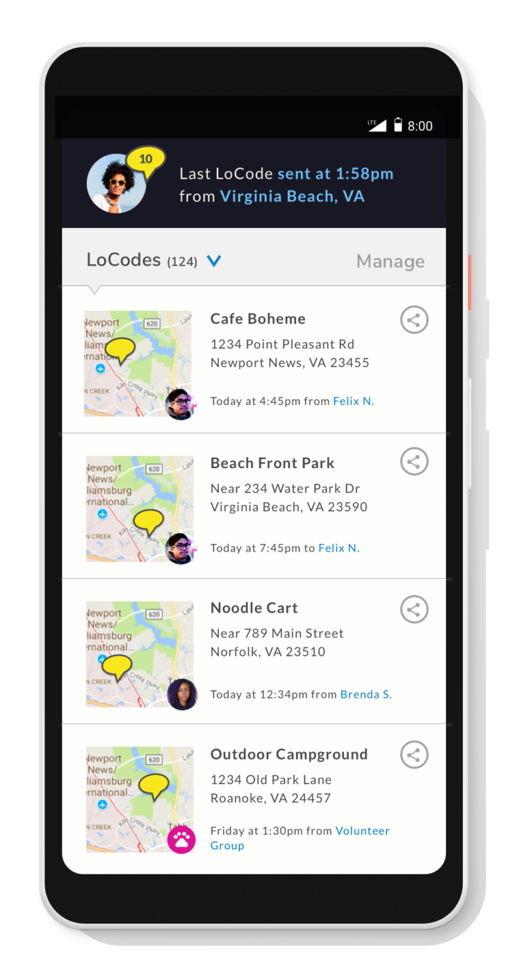 LoCode, UX, location pin list